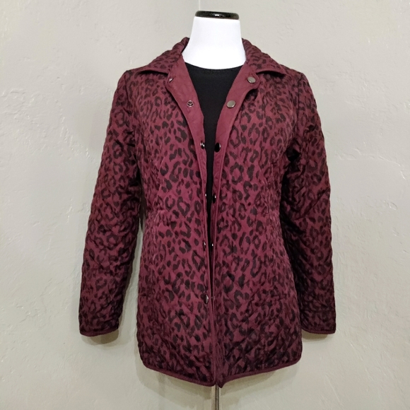 Reversible Quilted Eggplant/Black Animal Print Jacket Size Large - Picture 3 of 6